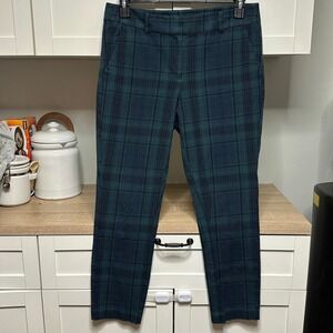 LOFT Marisa Dress Pants Ankle Tartan Plaid Green Navy Preppy Office Trouser 10